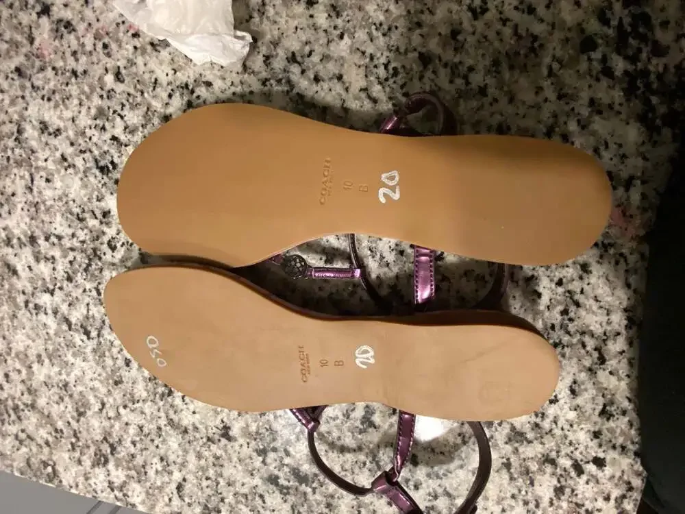 Coach Signature Print T-Strap Ankle Strap Flat Thong Sandals, Purple
